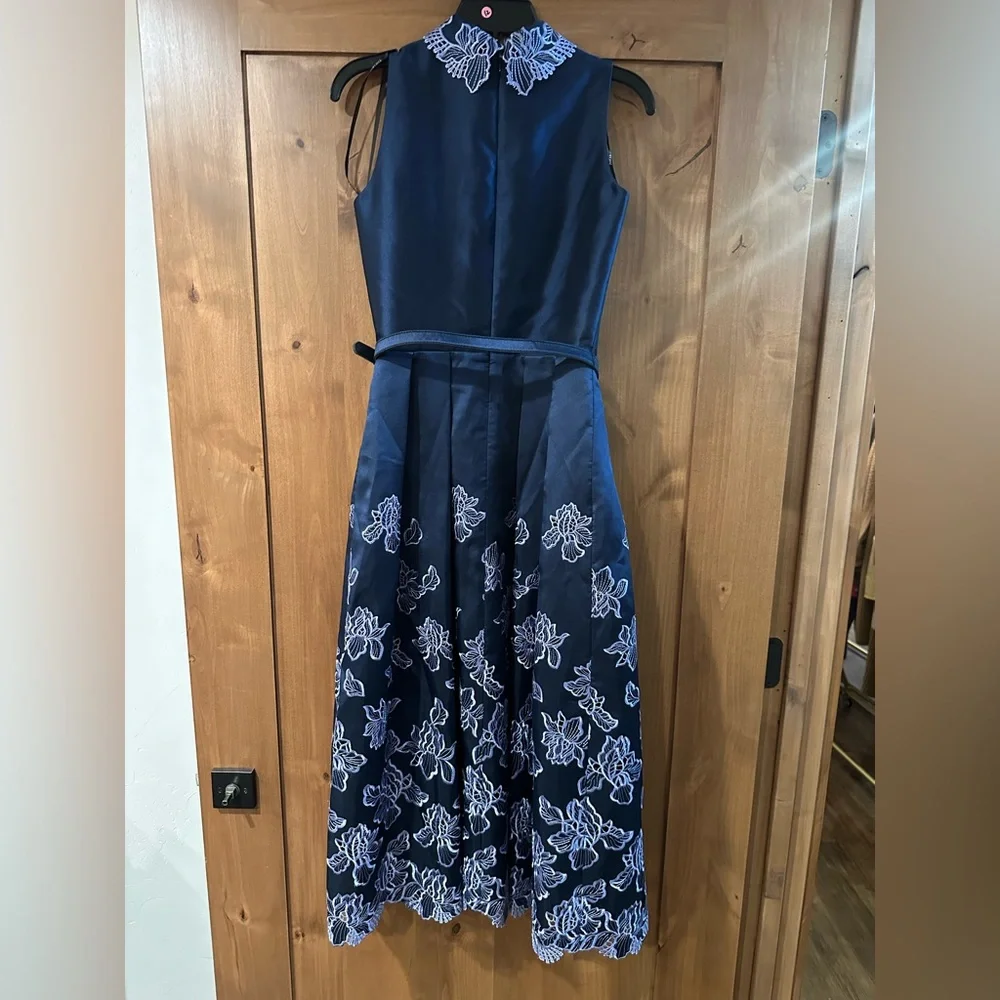 Theia Merisel Navy and White Floral-Embroidered Midi Dress - Picture 5 of 6